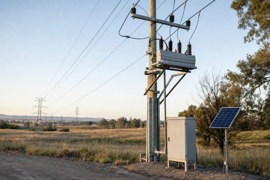 Pole mounted recloser and control cabinet on a rural distribution line